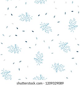 Light BLUE vector seamless abstract design with leaves, branches. Modern abstract illustration with leaves and branches. Texture for window blinds, curtains.