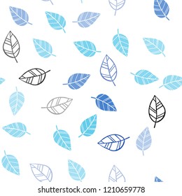 Light BLUE vector seamless abstract backdrop with leaves. Sketchy doodles with leaves on blurred background. Trendy design for wallpaper, fabric makers.