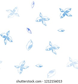 Light BLUE vector seamless abstract pattern with leaves. Decorative illustration with doodles on abstract template. Pattern for trendy fabric, wallpapers.