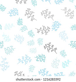 Light BLUE vector seamless abstract background with branches. Leaves and branches with gradient on white background. Design for wallpaper, fabric makers.