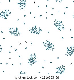Light BLUE vector seamless abstract design with leaves, branches. Abstract illustration with leaves, branches in doodles style. Texture for window blinds, curtains.