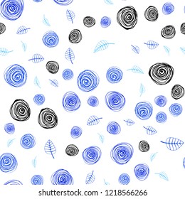 Light BLUE vector seamless abstract design with leaves and flowers. Leaves, flowers in natural style on white background. Design for wallpaper, fabric makers.