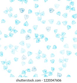 Light BLUE vector seamless abstract design with leaves. Sketchy doodles with leaves on blurred background. Pattern for design of window blinds, curtains.