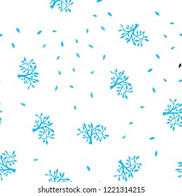 Light BLUE vector seamless abstract backdrop with leaves, branches. Doodle illustration of leaves and branches in Origami style. Pattern for trendy fabric, wallpapers.