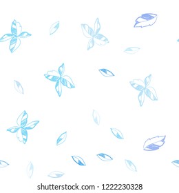 Light BLUE vector seamless abstract background with leaves. Colorful illustration in doodle style with leaves. Pattern for design of fabric, wallpapers.