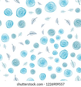 Light BLUE vector seamless abstract pattern with leaves and flowers. Colorful illustration in doodle style with leaves, flowers. Pattern for trendy fabric, wallpapers.