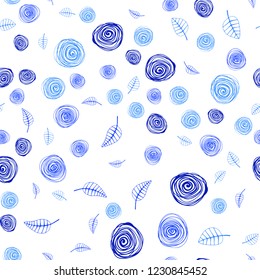 Light BLUE vector seamless abstract background with leaves and flowers. An elegant bright illustration with leaves and flowers. Pattern for trendy fabric, wallpapers.