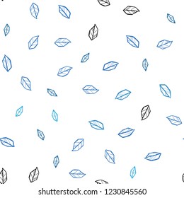 Light BLUE vector seamless abstract backdrop with leaves. New colorful illustration in doodle style with leaves. Texture for window blinds, curtains.