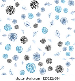 Light BLUE vector seamless abstract pattern with leaves and flowers. An elegant bright illustration with leaves and flowers. Design for textile, fabric, wallpapers.