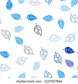 Light BLUE vector seamless abstract background with leaves. Doodle illustration of leaves in Origami style with gradient. Pattern for design of window blinds, curtains.