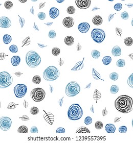 Light BLUE vector seamless abstract background with leaves and flowers. Doodle illustration of leaves and flowers in Origami style. Texture for window blinds, curtains.