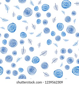 Light BLUE vector seamless abstract pattern with leaves and flowers. Colorful illustration in doodle style with leaves, flowers. Texture for window blinds, curtains.