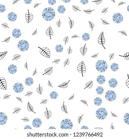 Light BLUE vector seamless abstract backdrop with leaves, flowers. Leaves, flowers in doodle style on white background. Pattern for design of fabric, wallpapers.