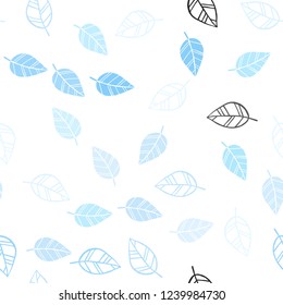 Light BLUE vector seamless abstract pattern with leaves. A vague abstract illustration with leaves in doodles style. Template for business cards, websites.