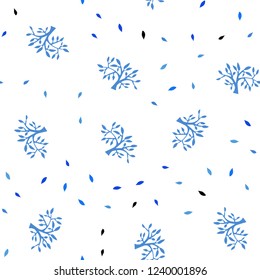 Light BLUE vector seamless abstract pattern with leaves, branches. Decorative design in Indian style on white background. Template for business cards, websites.