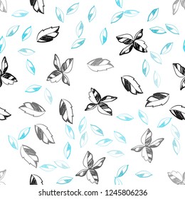 Light BLUE vector seamless abstract background with leaves. Decorative illustration with doodles on abstract template. Template for business cards, websites.