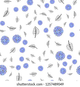 Light BLUE vector seamless abstract pattern with leaves, flowers. Leaves, flowers in doodle style on white background. Pattern for design of window blinds, curtains.
