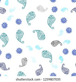 Light BLUE vector seamless abstract pattern with leaves and flowers. Leaves and flowers with gradient on white background. Design for textile, fabric, wallpapers.