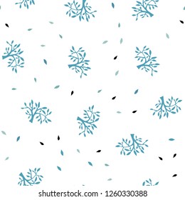 Light BLUE vector seamless abstract background with leaves, branches. Brand new colored illustration with leaves and branches. Template for business cards, websites.