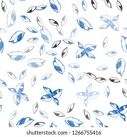 Light BLUE vector seamless abstract background with leaves. Sketchy doodles with leaves on blurred background. Pattern for design of window blinds, curtains.