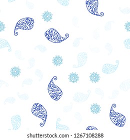 Light BLUE vector seamless abstract backdrop with leaves and flowers. Glitter abstract illustration with leaves and flowers. Design for wallpaper, fabric makers.