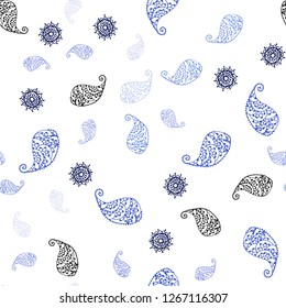 Light BLUE vector seamless abstract design with leaves and flowers. Colorful abstract illustration with leaves in doodle style. Design for textile, fabric, wallpapers.