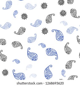 Light BLUE vector seamless abstract pattern with leaves and flowers. An elegant bright illustration with leaves and flowers. Pattern for trendy fabric, wallpapers.