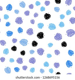 Light Blue vector seamless abstract pattern with leaves. Sketchy doodles with leaves on blurred background. Pattern for design of fabric, wallpapers.