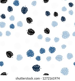 Light BLUE vector seamless abstract pattern with leaves. Colorful abstract illustration with leaves in doodle style. Texture for window blinds, curtains.