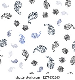 Light BLUE vector seamless abstract background with leaves and flowers. An elegant bright illustration with leaves and flowers. Texture for window blinds, curtains.