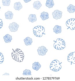 Light BLUE vector seamless abstract background with flowers, leaves. Modern abstract illustration with leaves and flowers. Pattern for design of fabric, wallpapers.