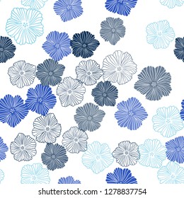 Light BLUE vector seamless abstract backdrop with flowers. Shining colored illustration with flowers. Design for textile, fabric, wallpapers.