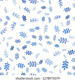 Light BLUE vector seamless abstract pattern with leaves, branches. Decorative design in Indian style on white background. Texture for window blinds, curtains.