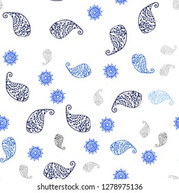 Light BLUE vector seamless abstract backdrop with leaves and flowers. Sketchy doodles on white background. Pattern for design of fabric, wallpapers.