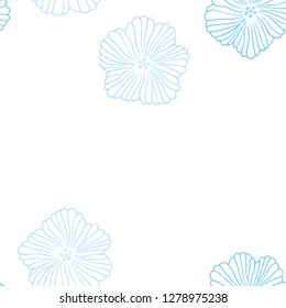 Light BLUE vector seamless abstract backdrop with flowers. Sketchy doodle flowers on white background. Pattern for trendy fabric, wallpapers.