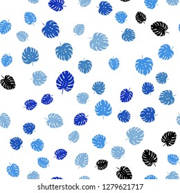 Light BLUE vector seamless abstract backdrop with leaves. Colorful illustration in doodle style with leaves. Template for business cards, websites.