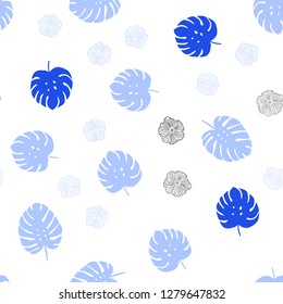 Light BLUE vector seamless abstract backdrop with flowers, leaves. Colorful abstract illustration with leaves in doodle style. Pattern for trendy fabric, wallpapers.