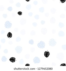 Light BLUE vector seamless abstract pattern with leaves. An elegant bright illustration with leaves in Natural style. Texture for window blinds, curtains.