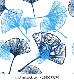 Light BLUE vector seamless abstract pattern with leaves. leaves on blurred abstract background with gradient. Design for textile, fabric, wallpapers.