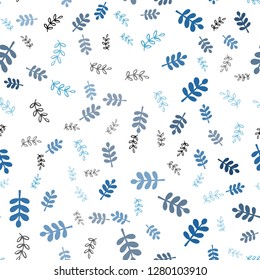 Light BLUE vector seamless abstract pattern with leaves, branches. Abstract illustration with leaves, branches in doodles style. Texture for window blinds, curtains.