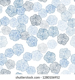 Light BLUE vector seamless abstract background with flowers. Colorful illustration in doodle style with flowers. Texture for window blinds, curtains.