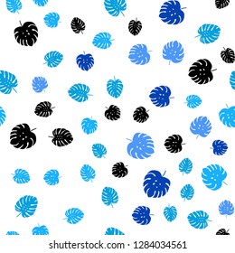 Light BLUE vector seamless abstract background with leaves. Shining colored illustration with leaves in doodle style. Texture for window blinds, curtains.