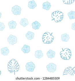 Light BLUE vector seamless abstract pattern with flowers, leaves. Colorful illustration in doodle style with leaves, flowers. Template for business cards, websites.