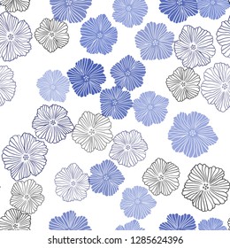 Light BLUE vector seamless abstract backdrop with flowers. Colorful illustration in doodle style with flowers. Pattern for design of fabric, wallpapers.