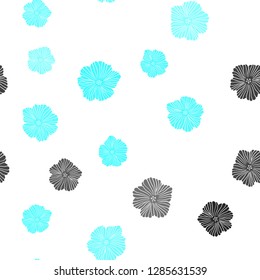 Light BLUE vector seamless abstract background with flowers. Sketchy doodle flowers on white background. Template for business cards, websites.