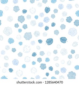 Light BLUE vector seamless abstract background with leaves, flowers. Sketchy doodles on white background. Design for wallpaper, fabric makers.
