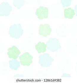 Light BLUE vector seamless abstract design with flowers. Colorful illustration in doodle style with flowers. Texture for window blinds, curtains.