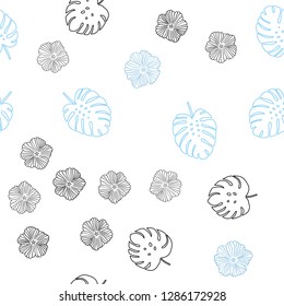 Light BLUE vector seamless abstract backdrop with flowers, leaves. Colorful abstract illustration with leaves in doodle style. Template for business cards, websites.