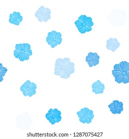 Light BLUE vector seamless abstract backdrop with flowers. An elegant bright illustration with flowers. Pattern for design of fabric, wallpapers.