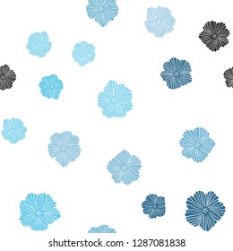 Light BLUE vector seamless abstract pattern with flowers. Abstract illustration with flowers in doodles style. Template for business cards, websites.